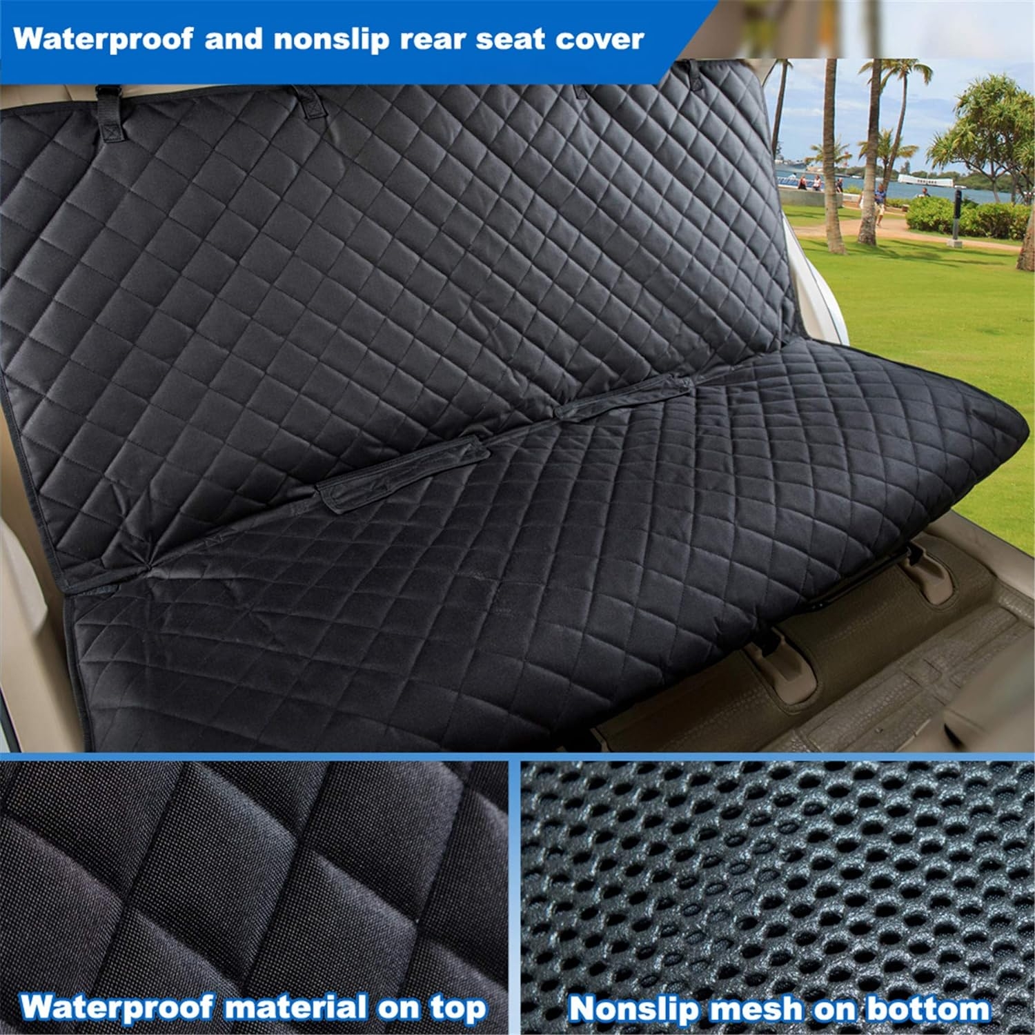 VIEWPETS Bench Car Seat Cover Protector - Waterproof, Heavy-Duty and Nonslip Pet Car Seat Cover for Dogs with Universal Size Fits for Cars, Trucks & SUVs