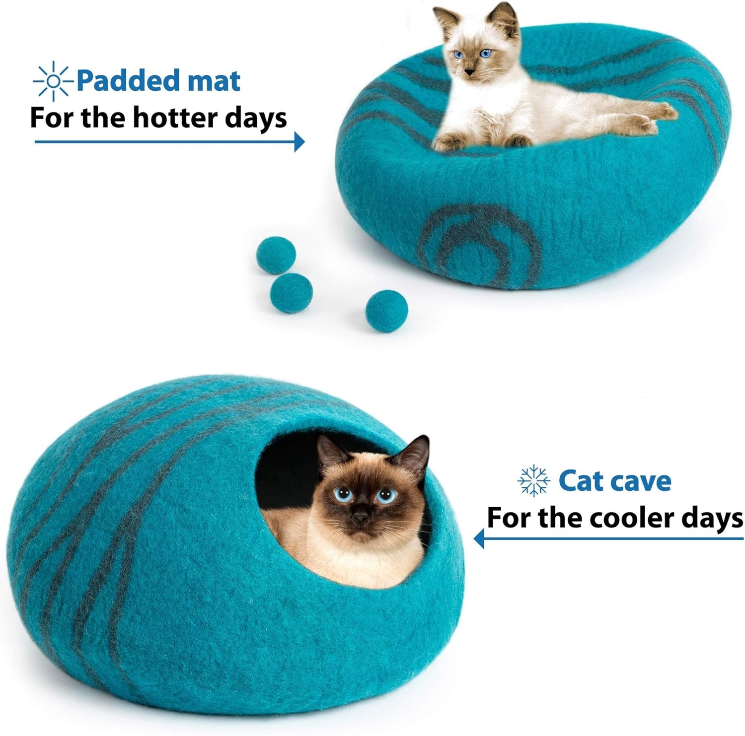 MEOWFIA Premium Felt Cat Bed Cave (Medium) - Handmade 100% Merino Wool Bed for Cats and Kittens