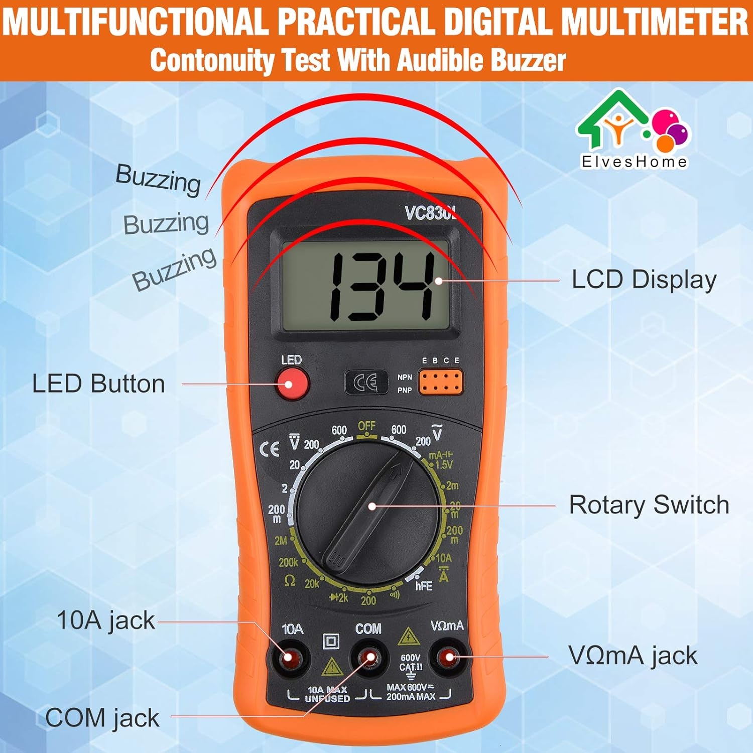 Digital Multimeter Pocket Multi Continuity Tester Multimeters Multifunction Voltmeter Ammeter Ohmmeter AC DC Ohm Volt Amp& Diode Voltage Meter with Backlight LCD& Protective Case, Dual Fused Anti-Burn