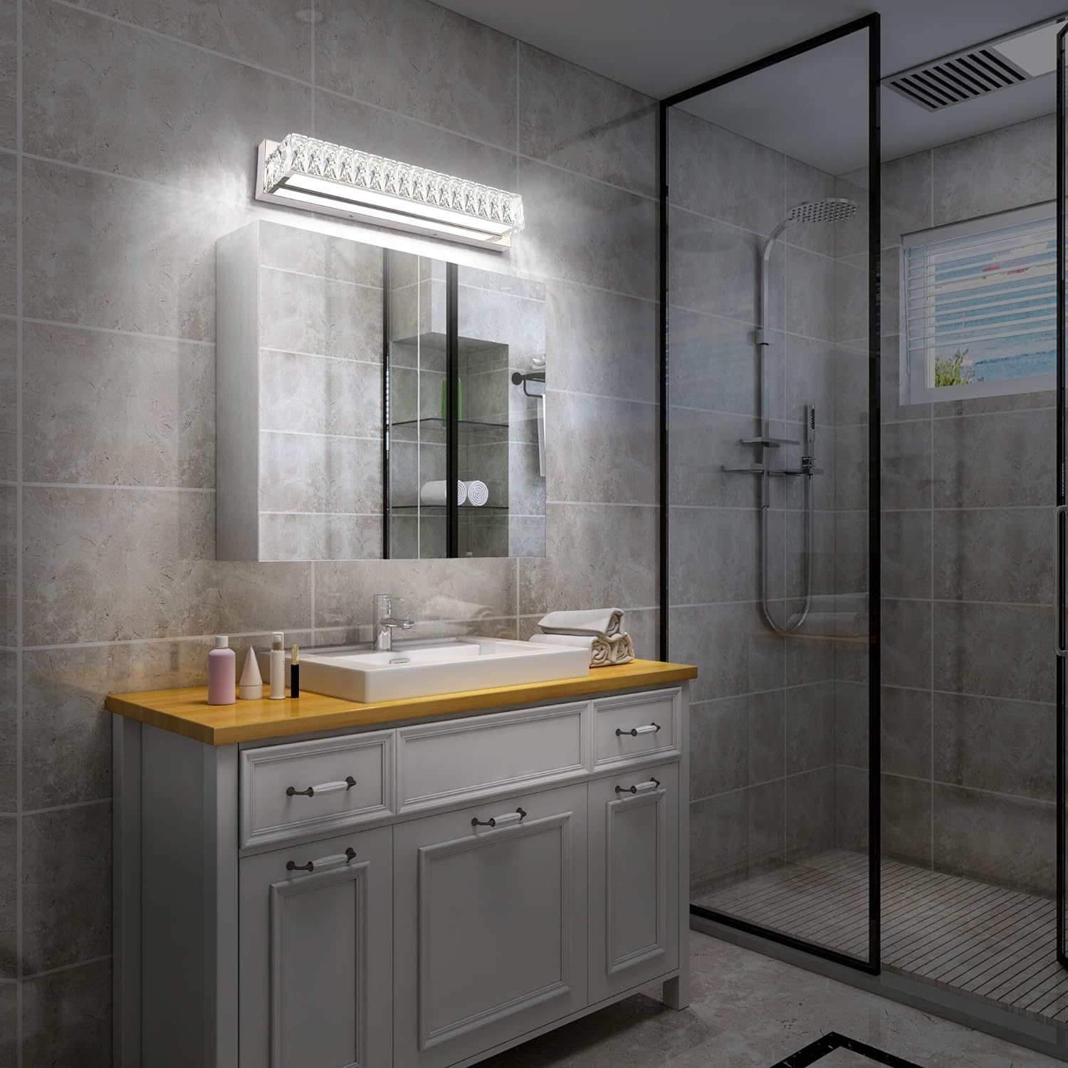 ZUZITO Crystal Bathroom Vanity Lighting Fixtures 7500 Modern LED Vanity Lights Over Mirror White Light