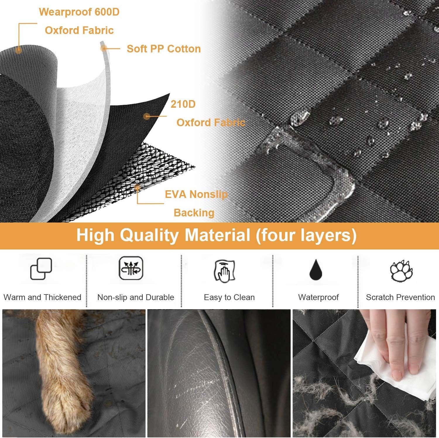 Dog Car Seat Cover for Back Seat, Waterproof Dogs Hammock with Mesh Window and Pet Seat Belt, Back Seat Protector for Cars, Trucks, SUVs, Jeep