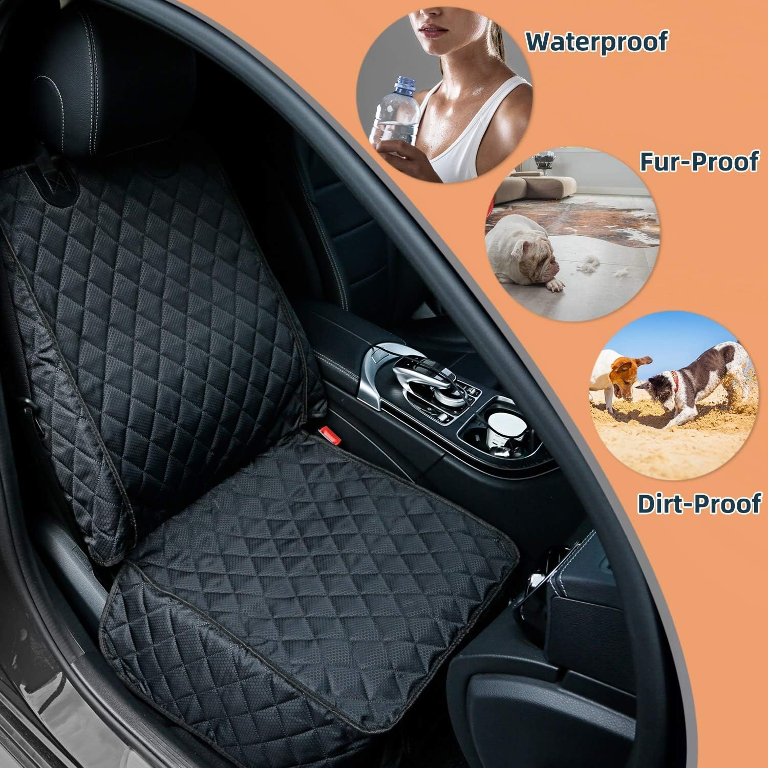 PETICON Waterproof Front Seat Car Cover, Full Protection Dog Car Seat Cover with Side Flaps, Nonslip Scratchproof Captain Chair Seat Cover Fits for Cars, Trucks, SUVs, Jeep