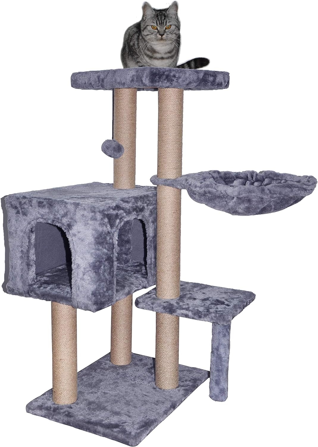 WIKI 002G Cat Tree has Scratching Toy with a Ball Activity Centre Cat Tower Furniture Jute-Covered Scratching Posts Grey