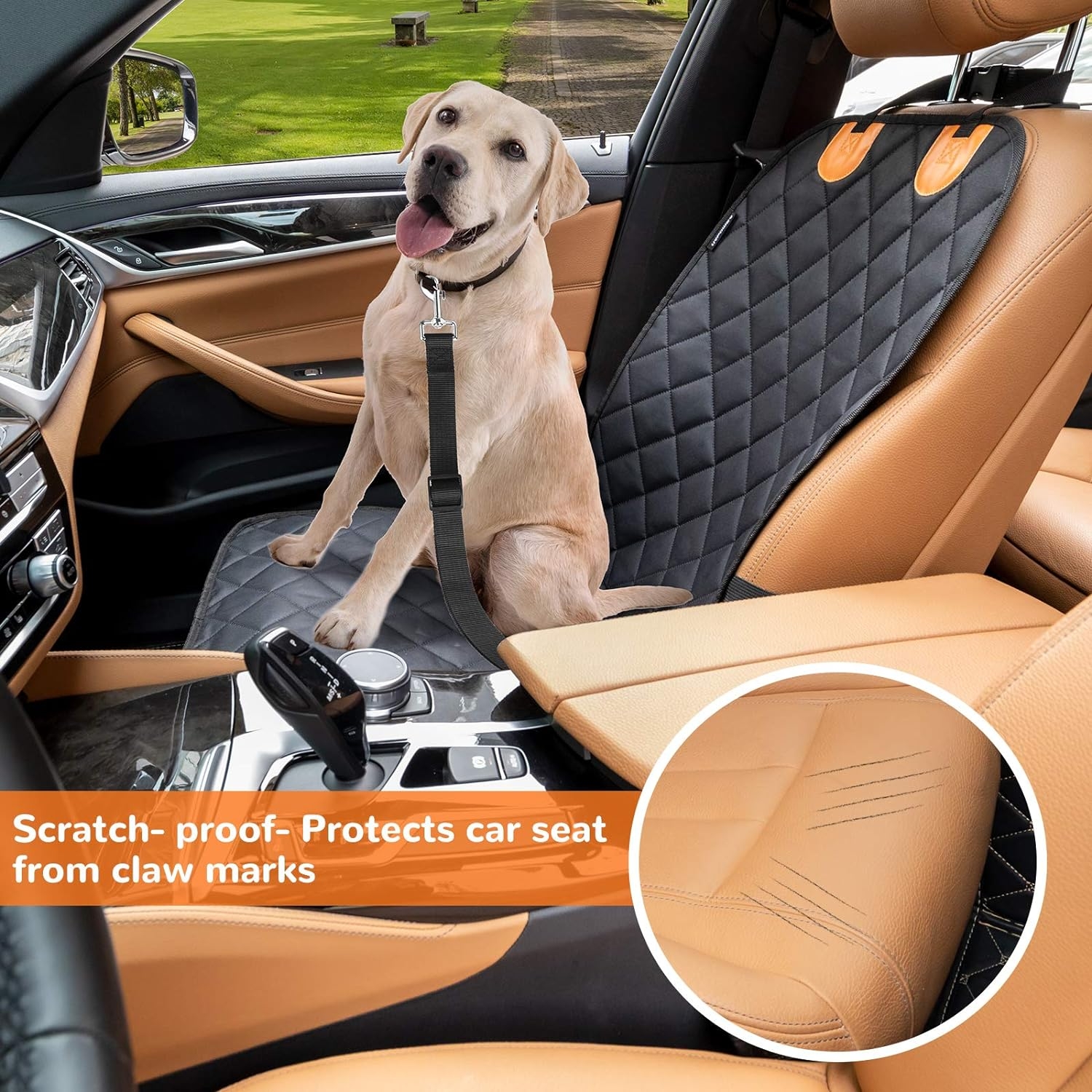 URPOWER Pet Front Seat Cover for Cars 100% Waterproof Nonslip Rubber Backing with Anchors, Quilted, Padded, Durable Pet Seat Covers for Cars, Trucks & SUVs
