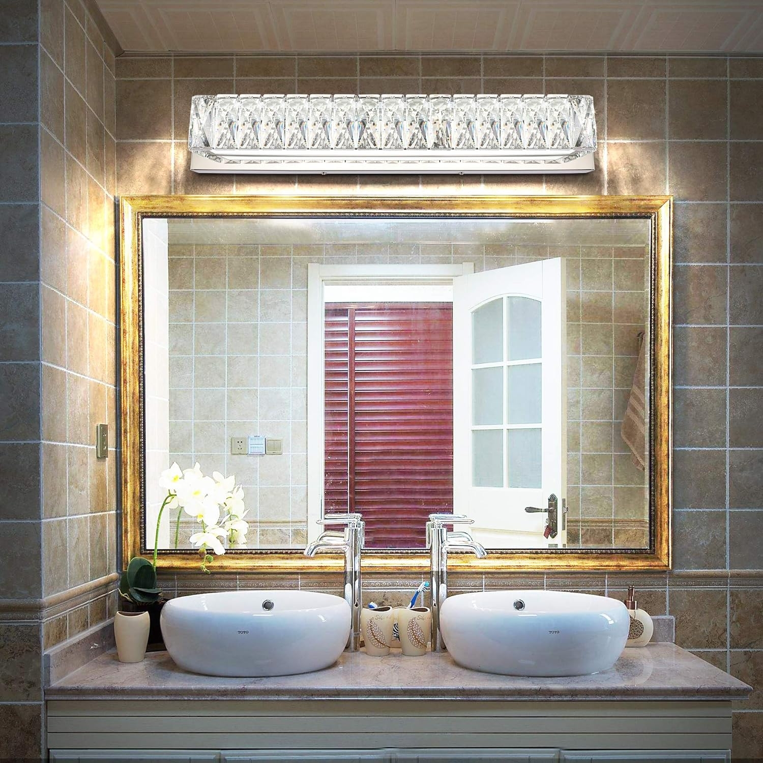 ZUZITO Crystal Bathroom Vanity Lighting Fixtures 7500 Modern LED Vanity Lights Over Mirror White Light