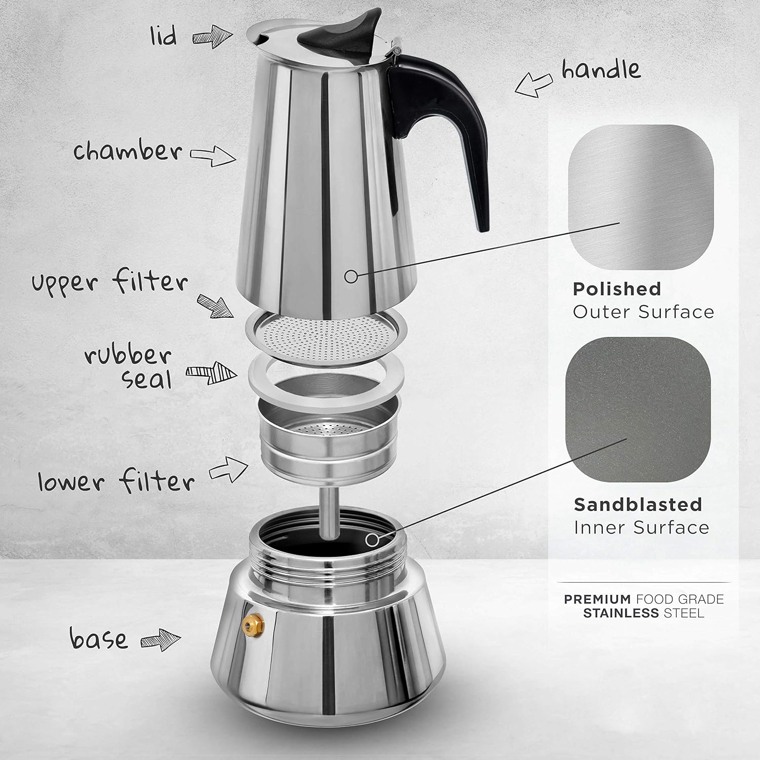 FCUS Stovetop Espresso Maker, Moka Pot, 2 Cup Percolator Italian Coffee Maker, Classic Cafe Maker, Stainless Steel, Suitable For Induction Cookers (Silver, 2 Cup)