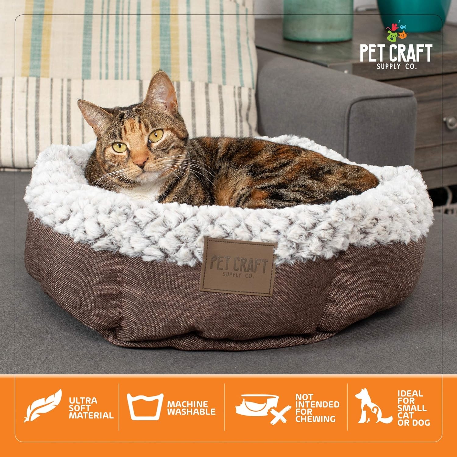 Pet Craft Supply Soho Round Machine Washable Memory Foam Comfortable Ultra Soft All Season Self Warming Cat Kitten and Perfect Puppy Pet Bed