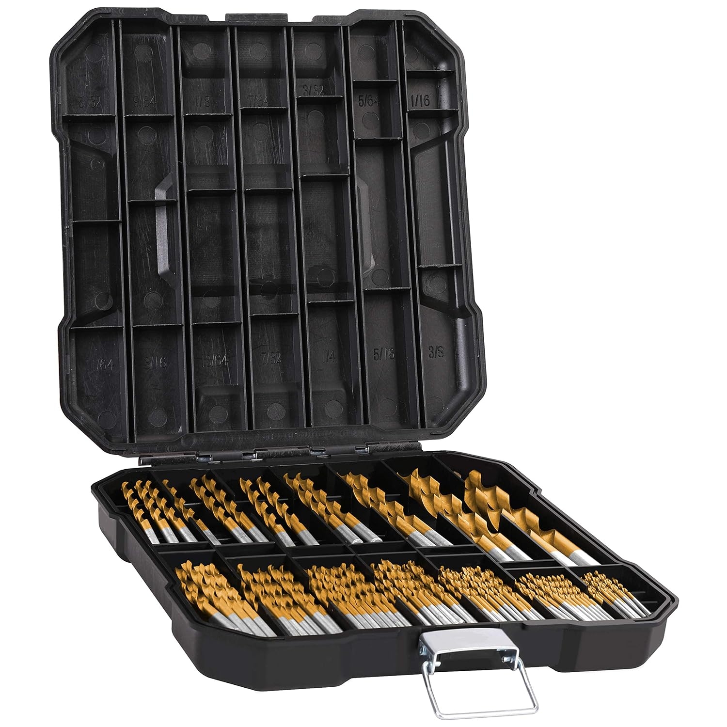 99 Pieces Titanium Twist Drill Bit Set, Anti-Walking 135° Tip High Speed Steel, Size from 1/16" up to 3/8", Ideal for Wood/Steel/Aluminum/Zinc Alloy, with Hard Storage